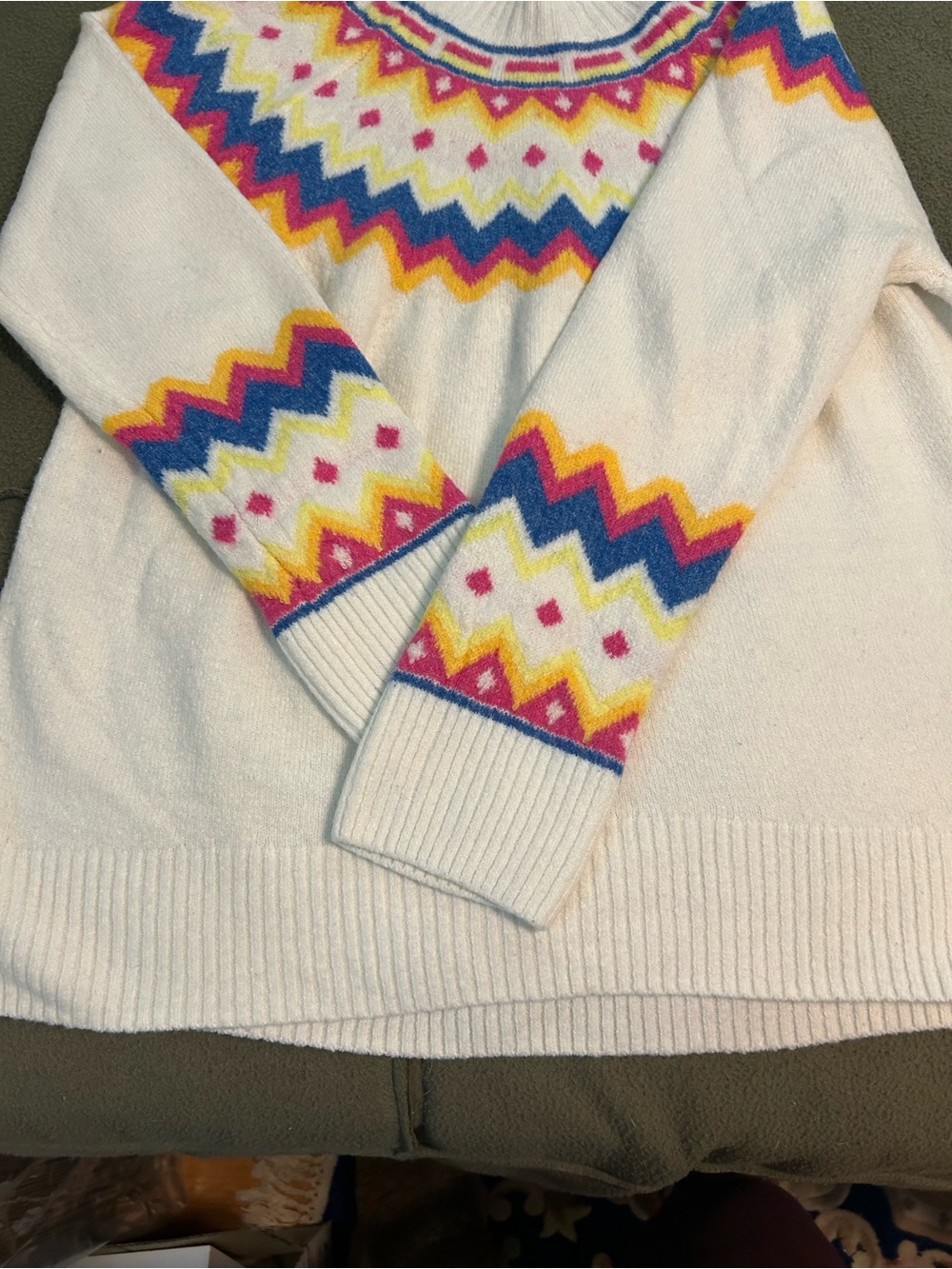 Women’s Cream Fair Isle Yoke Sweater with Multicolor Pattern